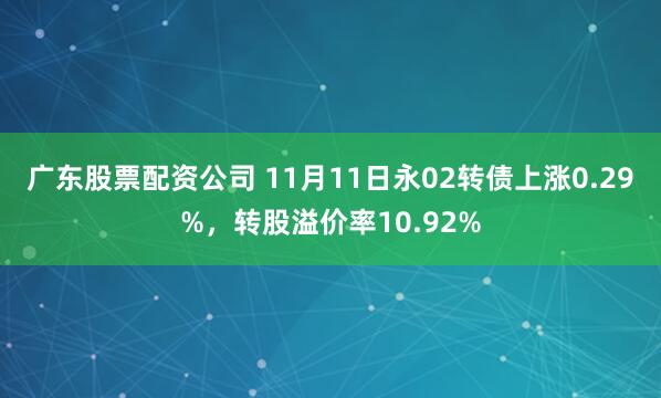 广东股票配资公司 11月11日永02转债上涨0.29%，转股溢价率10.92%